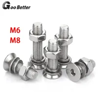 M6 M8 Countersunk Head Hex Socket Screws Nut With Flat/Spring Washer Flat Head Bolts A2 304 Stainless Steel