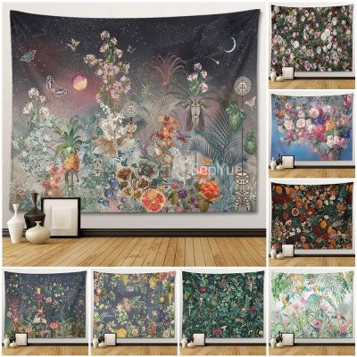 ☁☊▦ Flower Vintage Boho Tapestry Wall Hanging Bedroom Decorative 3D Wall Tapestry Fabrics Large Hippie Home Room Decor Blanket
