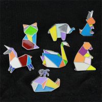 7Pcs/Lot European and American popular retro metal cartoon Brooch cartoon badge dripping oil colorful elephant geometric pin Fashion Brooches Pins