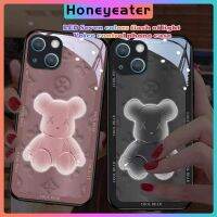 △✖☞ 【Honeyeater】【Free Gift】Cute Bear Phone Case for IPhone 13 12 11 XS Pro Max Camera Full Protective Cover Beautiful Seven Colors LED Flash Light Casing in Stock