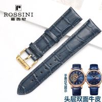 สายนาฬิกาหนัง Rossini เหมาะสำหรับ616725/8633/5725สำหรับทั้งหญิงและชายของแท้หัวเข็มขัดแบบกลัดสายรัดสีน้ำเงินเข้ม