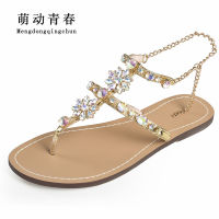 2022 Woman Sandals Women Shoes Rhinestones Chains Gladiator Crystal Flat Heels Sandals Five Color Plus Size 46