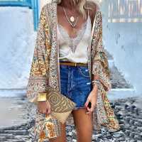 ZANZEA Women Summer Open Front Long Sleeve Blouse Kimono Bohemian Floral Printed Cardigan Vintage Blusas Casual Loose Beach Tops