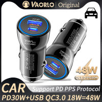 VAORLO PD30W ที่ชาร์จแบตในรถ Type-C + USB ชาร์จเร็วแบบคู่ + QC3.0 USB 18W = 48W รถช่องเสียบรถบรรทุกช่องเสียบสากลอะแดปเตอร์สนับสนุน PD PPS โปรโตคอลสำหรับ iPhone แอนดรอยด์เสี่ยวมี่ Huawei Samsung