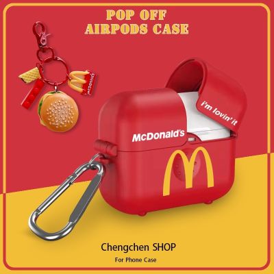 M สีแดง McDonalds เพิ่มเติมจี้ความดัน pop-up ป้องกันกรณี AirPods หูฟังสำหรับ AirPods3gen กรณีหูฟังป้องกันกรณี 2021 ใหม่สำหรับ AirPods3 หูฟังป้องกันกรณีใช้งา