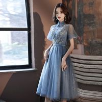 【Ready】? Banquet niche evening dress 2023 new temperament light luxury host art examination dress birthday usually wearable summer