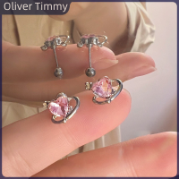 [Oliver Timmy] ต่างหูหมุดเกลียวรูปหัวใจและเพทาย1คู่สำหรับผู้หญิงงานเลี้ยงใหม่ของขวัญเครื่องประดับที่ดี