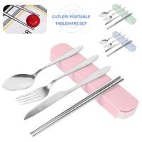 4pcs Tableware Set Portable Cutlery Dinnerware Set Stainless Steel Knife Fork Spoon Travel Flatware With Box for Lunchbox Flatware Sets