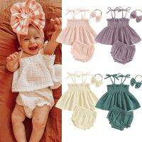 FOCUSNORM 5 Colors Lovely Baby Girls Summer Clothes Sets 3PCS Solid Ruffles Sleeveless Shirred Dress Vest+Shorts Hairband 0-24M  by Hs2023