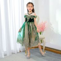 อายุ 3-8 ปี Frozen, Princess Aisha Anna, queen off-the-shoulder dress, Christmas dress