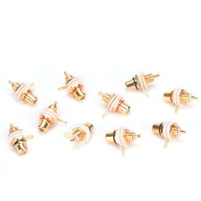 RCA Female Jack 10pcs Plated Rca Connector Gold Panel Mount Chassis Audio Socket Plug Bulkhead White Cycle With Nut Solder Cup