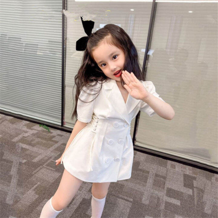 yadou-girls-short-sleeved-dresses-girls-new-korean-version-of-pure-white-suit-skirts-middle-aged-childrens-princess-skirts