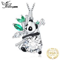 JewelryPalace New Cute Panda Enamel Simulated Emerald 925 Sterling Silver Pendant Necklace for Woman Girl Fine Jewelry No Chain