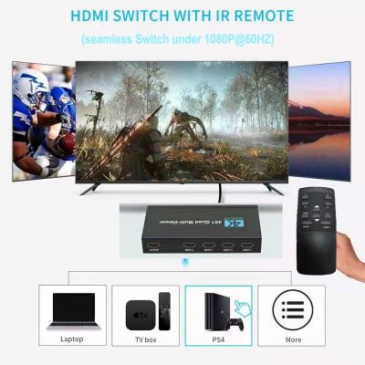 4X1 HDMI แบบ Multi-Viewer Switcher 4K จอสี่ช่องไร้รอยต่อเครื่องดูหลายมุมมองแบบเรียลไทม์อะแดปเตอร์สวิตช์ HDMI ออก4 In 1พร้อม IR