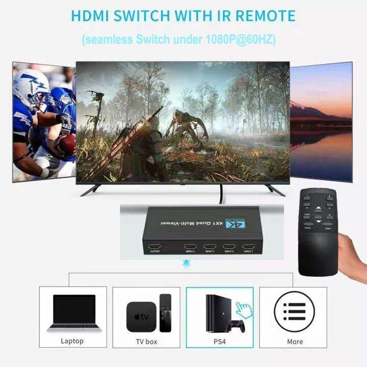 4x1-hdmi-แบบ-multi-viewer-switcher-4k-จอสี่ช่องไร้รอยต่อเครื่องดูหลายมุมมองแบบเรียลไทม์อะแดปเตอร์สวิตช์-hdmi-ออก4-in-1พร้อม-ir