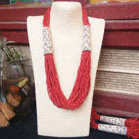 TNL362 Tibetan Yak Bone Hand Hollow Carved Flower Necklace Ethnic BOHO Necklace Multi Strands