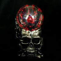 MGT Magic Skull Head Glass Sculpture Statue Lightning Plasma Ball Touch Sensitive Vampire Skull Head Decorative Accent Figurine