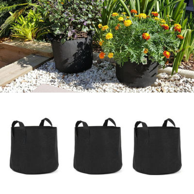 [สงสัย] พร้อมที่จับกระถางผ้าพืชหนาระบายอากาศถุงสำหรับเพาะปลูก5แกลลอนสำหรับต้นไม้ดอกไม้สีดำ