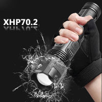 ไฟฉายสว่างมากด้วย Usb XHP70.2ชาร์จไฟได้,ไฟฉายสามารถซูมได้กำลังสูง18650