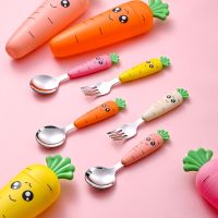 Cartoon Spoon Baby Rice Spoon Cute Short Spoon Fork Child Cutlery Set Stainless Dteel Baby Learn to Eat Cutlery Baby Plate Set Bowl Fork Spoon Sets