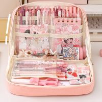 ﺴ✼ Large Capacity Pencil Bag Pink Aesthetic School Pencil Box Stationery Supplies Pen Case Zipper Pencil Pouch School Supplies