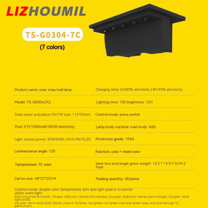 lizhoumil-โคมไฟผนังรั้วบันไดสวนกลางแจ้งมุมกว้าง2ชิ้น-lampu-tenaga-surya-3000k-6000k-120องศา