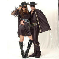 Zorro หมวกเครื่องแต่งกาย Cosplay สีดำฮีโร่สำหรับผู้ชายและผู้หญิงเสื้อคลุมแจ็กเก็ตเข็มขัดตากางเกงขายาวหมวกเด็กชุดเดรสปาร์ตี้ขึ้น