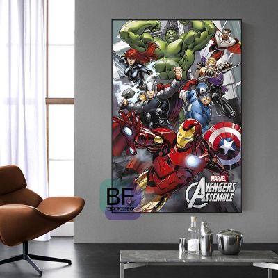 ❅○✽ Marvel ภาพยนตร์ Avengers โปสเตอร์ผ้าใบ Iron Man กัปตันอเมริกา Thor Hulk Wall Art ภาพวาดพิมพ์ที่สวยงาม Home Room Decor ภาพจิตรกรรมฝาผนัง