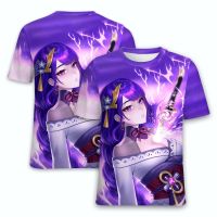 (in stock) Genshin Impact T-shirt Raiden Shogun Anime Game de-mon Girl 3D Print Mens and Womens T-shirt Extra Large T (free nick name and logo)