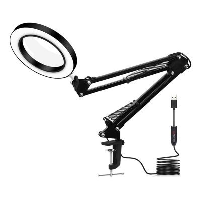 LED USB Desk Lamp Eye Protection Fill Light LED Folding Cantilever Bracket Adjustable with 5X LED Magnifying Glass (S)