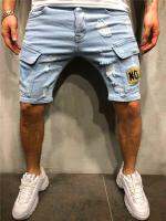 Summer New Mens Stretch Ripped Short Jeans Streetwear Pocket Fashion Hip-hop Blue Slim Denim Shorts Brand Clothes Male