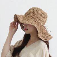 【jw】❐○  Chapéu de palha das senhoras com aba grande dobrável Hat Raffia Chapéus Beach Cap Luffy Alice Kaminski temperamento Primavera Verão