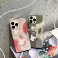 แฟชั่นหมีอิฐเคสโทรศัพท์สำหรับ Apple iPhone 14 13 12 11 Pro Max 14Plus Soft เคสซิลิโคน Anti-Drop ป้องกันฝาหลังโทรศัพท์มือถือกรณีสีเขียวสีชมพู