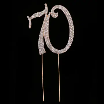 70 Cake Topper for 70th Birthday or Anniversary Party Gold Crystal  Rhinestone Decoration (Gold) 