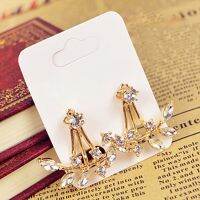 【LK】Fashion Womens Punk Retro Earring Crystal Leaf Ear Curved Clip Ear Studs