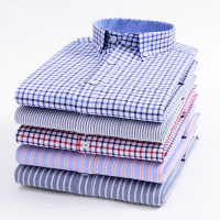 【YY】Mens Striped Plaid Oxford Spinning Casual Long Sleeve Shirt Comfortable Breathable Collar Button Design Slim Male Business Dress