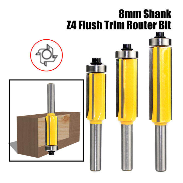 1/3pc 8MM Shank Z4 Flush Trim Router Bit with 4 Blade Top & Bottom