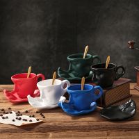 hotx【DT】 European Abstract Face Cup with Saucer Couple Mug Exquisite Dessert Office Spoof Decoration