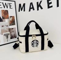 Starbucks Square Mens and Womens Tote Bag กระเป๋าสะพายข้างความจุขนาดใหญ่กระเป๋าเครื่องสำอาง