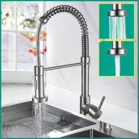 【hot】 Brushed Faucet Stretch With Hot Cold Mixer Stream Sprayer Nozzle Sink Pull Out Spout