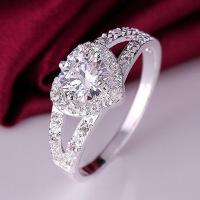 925 Shaped Ring Bridal Heart Jewelry Rings Wedding Crystal Sterling Silver