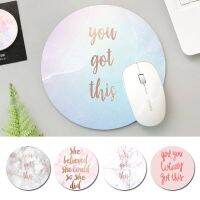 Trendy Motivational Quotes Word in pink marble Mouse Mat Keyboard Mat Desk Durable Rubber Gaming Round MousePad Office Mouse Mat