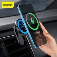 Baseus 15W ติดรถยนต์ที่ชาร์จแบบไร้สายศูนย์ตัวดูดแม่เหล็กตัวชาร์จไฟสำหรับ Iphone ไร้สายตัวยึดมือถือในรถ12 13 14 Pro