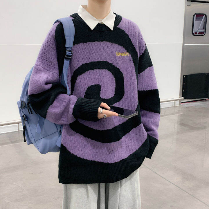 hnf531-wf-crewneck-pullover-sweater-mens-harajuku-loose-casual-knitwear-high-street-trendy-brand-line-jacket