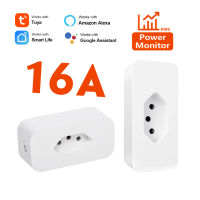 Tuya Wifi บราซิล Smart Plug 16A sil Smart Socket Wireless Switch Outlet พร้อม Power Monitor สำหรับ Alexa Home Smart Life