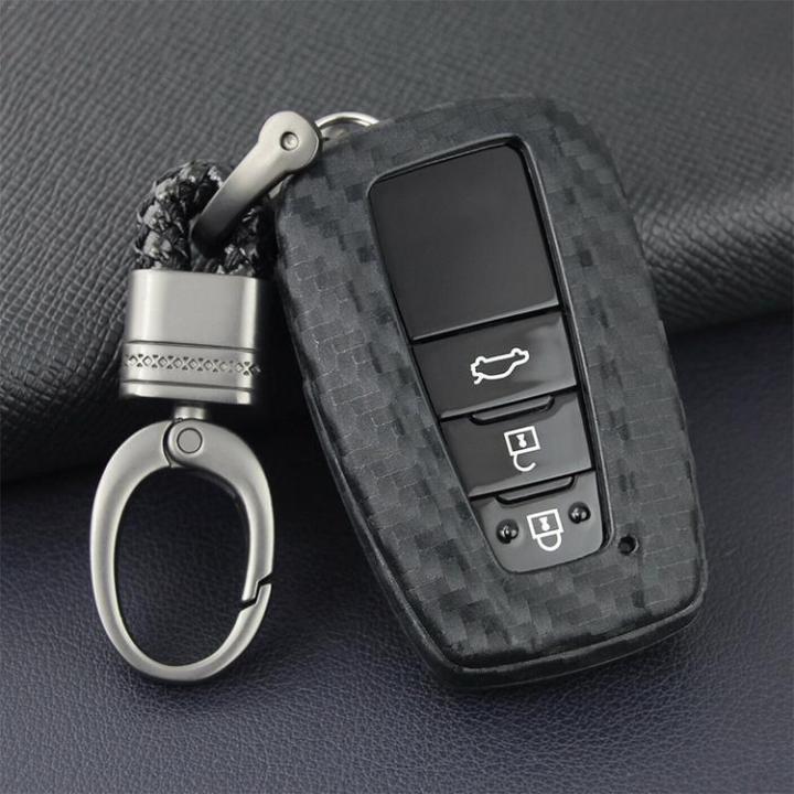 carbon-fiber-car-key-cover-case-shell-for-highland-coralla-hilux-fortuner-landcruiser-crown-keychains-key-case-accessories-competent