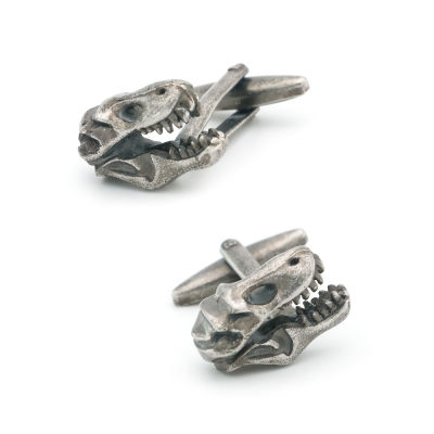 ผู้ชายไดโนเสาร์ Skull Cufflinks สัตว์แปลกใหม่หัว Vintage สีทองเหลือง Cuff Links ขายส่งและขายปลีก-Yrrey