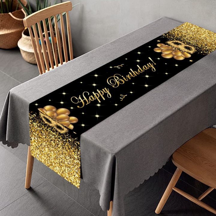 YF】 Black Gold Birthday Table Runner 30 50 Tablecloth Balloon ...