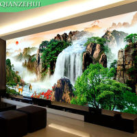 QIANZEHUI,Diamond Embroidery,Round Diamond Landscape flowing water Full rhinestone 5D Diamond painting cross stitch,needlework