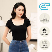 Áo Pull Nữ Croptop Cổ Vuông Vải Gân Lạnh Co Giãn, CT Jeans